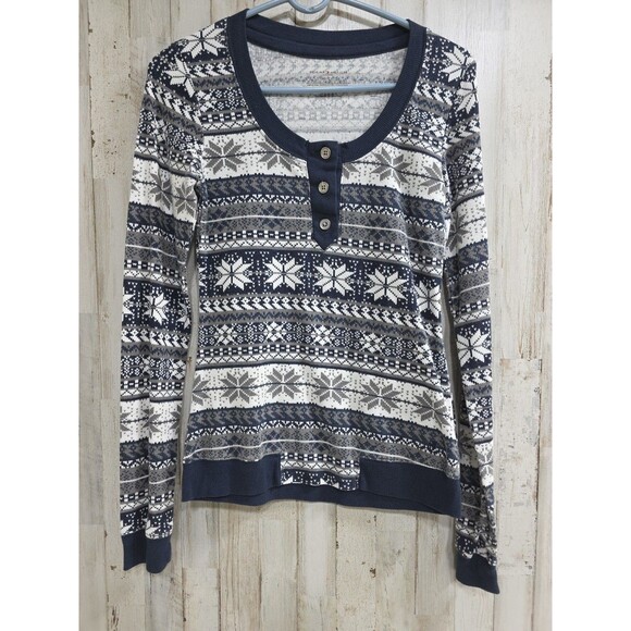 Tommy Hilfiger gray and white thermal long sleeve shirt size Small Snowflakes - Picture 2 of 11